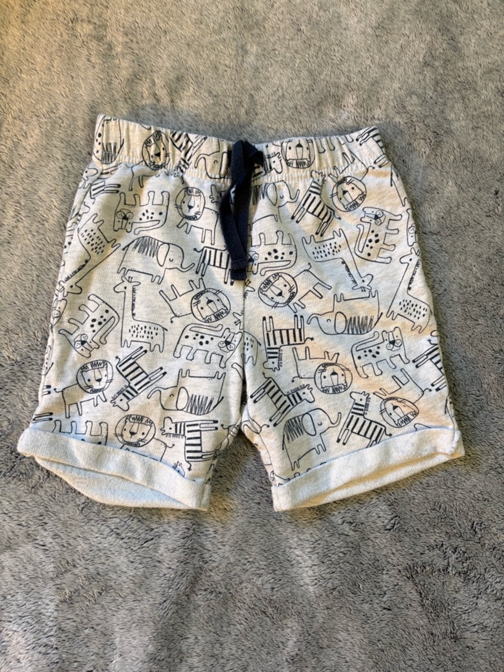 Playful Animal Print Toddler Boy Knit Shorts 3T Cream and Navy Zoo Pattern